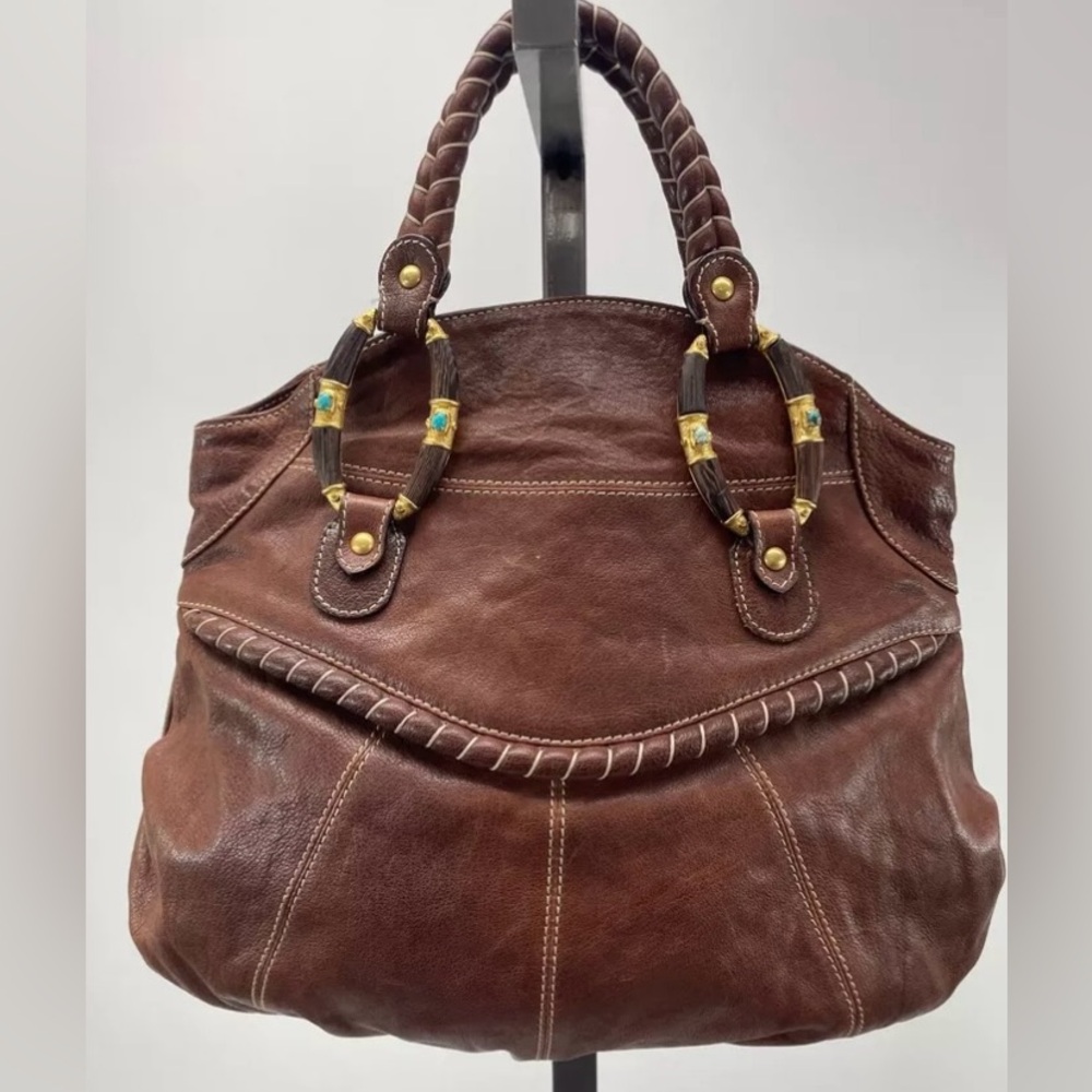 Valentino Garavani Brown Leather Braided Handle Shoulder Bag with COA - Picture 2 of 16